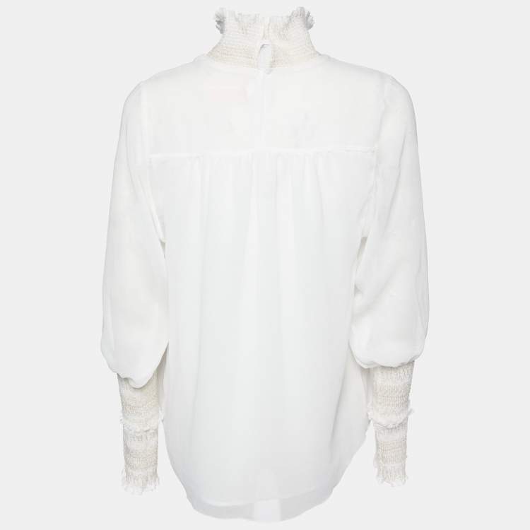 Pre Owned See by Chloe Natural White Sheer Crepe Smocked Blouse S