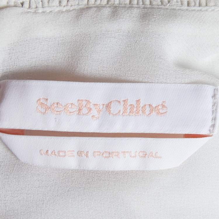 Pre Owned See by Chloe Natural White Sheer Crepe Smocked Blouse S