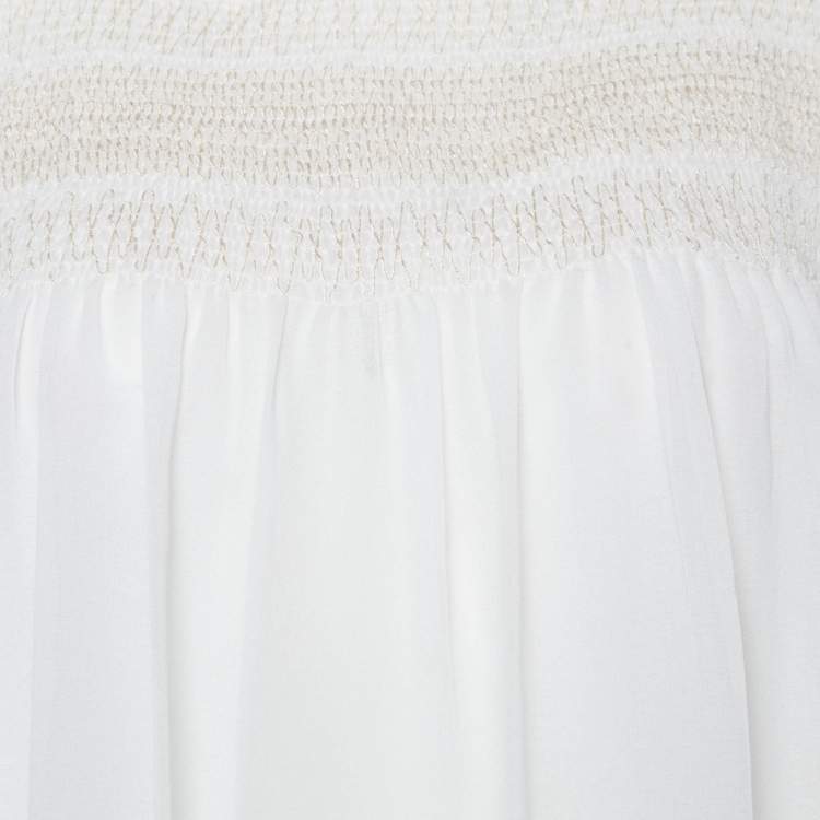 Pre Owned See by Chloe Natural White Sheer Crepe Smocked Blouse S