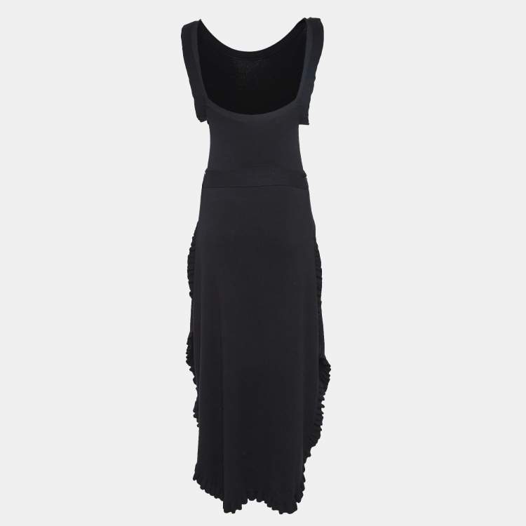 Pre Owned See by Chloe Black Rib Stretch Knit Ruffled Midi Dress M