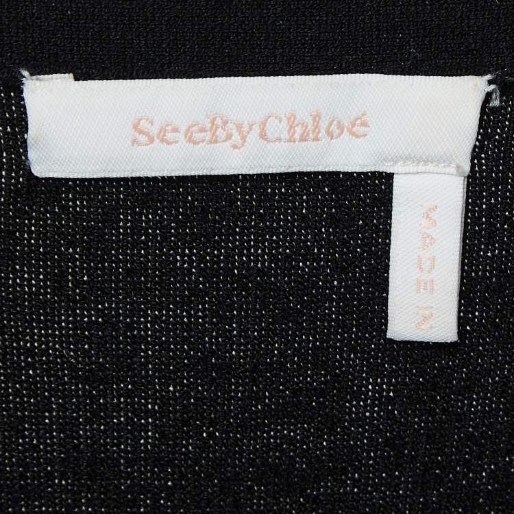 Pre Owned See by Chloe Black Rib Stretch Knit Ruffled Midi Dress M