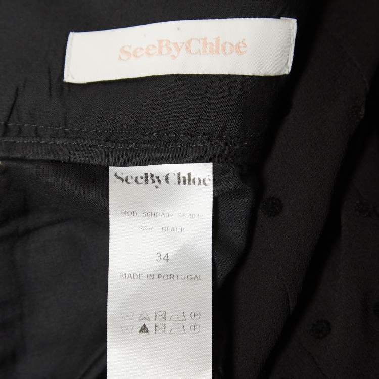 Pre Owned See by Chloé Black Flocked Polka Dots Chiffon Palazzo Pants S