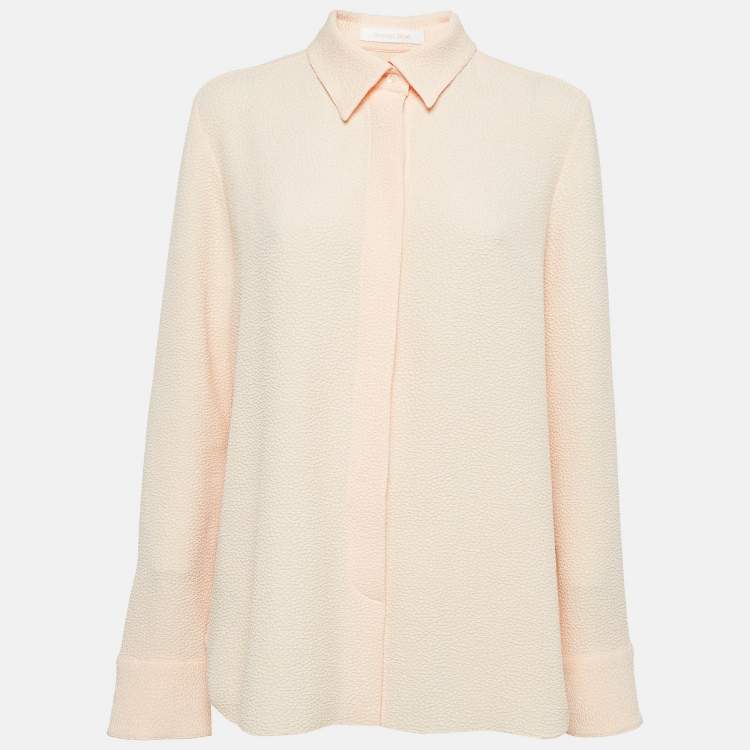 Pre Owned See by Chloe Pink Champagne Textured Crepe Pleated Shirt M
