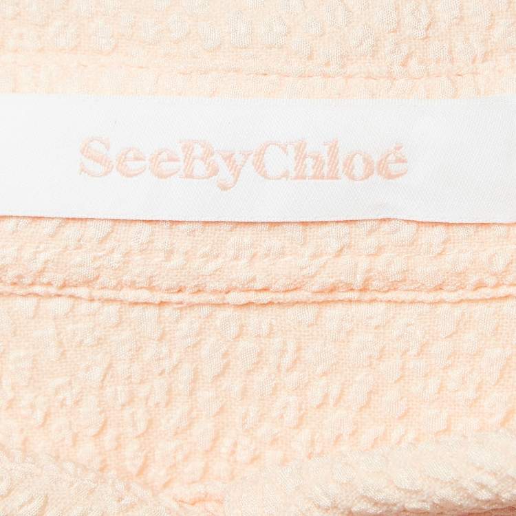Pre Owned See by Chloe Pink Champagne Textured Crepe Pleated Shirt M