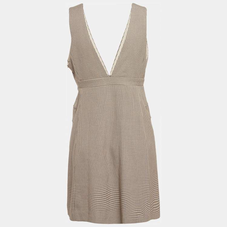 Pre Owned See by Chloe Beige Houndstooth Sleeveless Mini Dress M