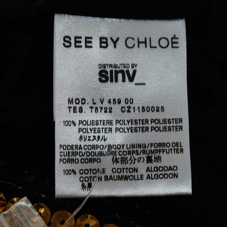 Pre Owned See by Chloé Gold Sequin Crepe Mini Dress S