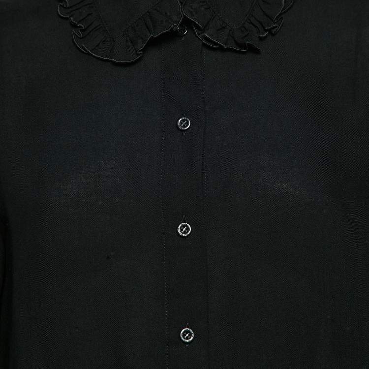 Pre Owned See by Chloe Black Crepe Button Front Ruffled Collar Shirt L