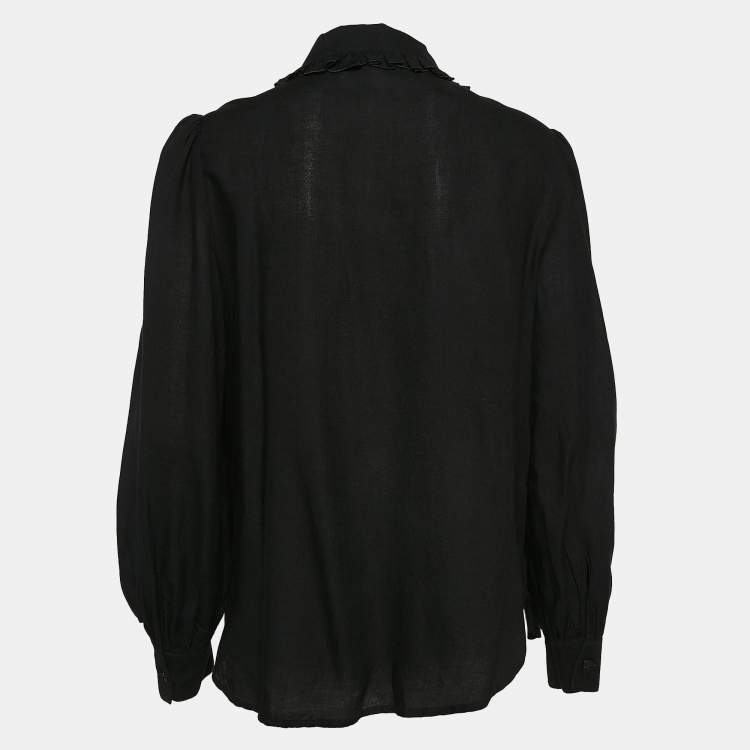 Pre Owned See by Chloe Black Crepe Button Front Ruffled Collar Shirt L