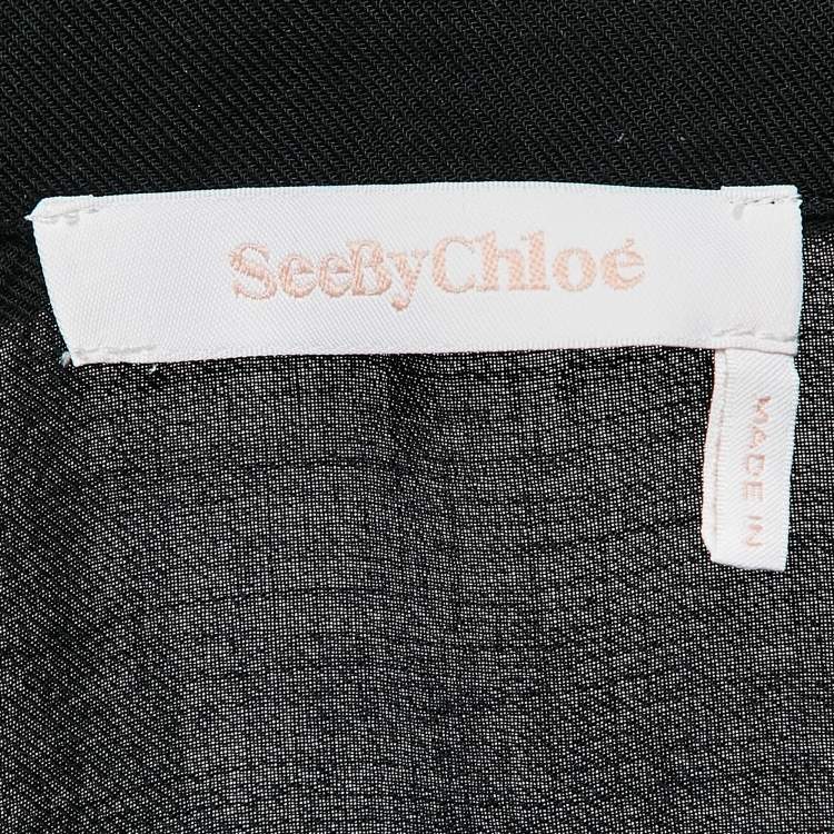 Pre Owned See by Chloe Black Crepe Button Front Ruffled Collar Shirt L