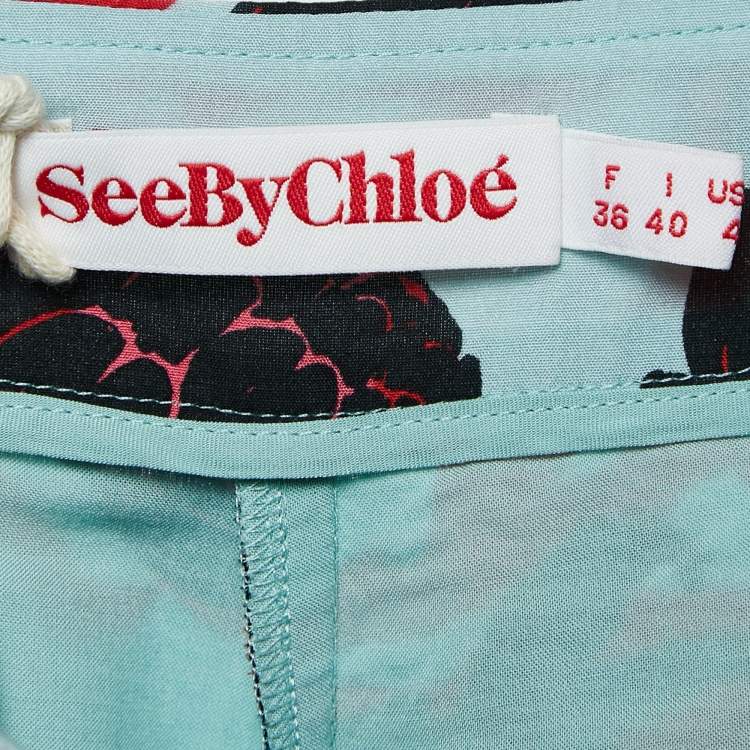 Pre Owned See by Chloe Blue Floral Print Crepe Pleated Shorts M