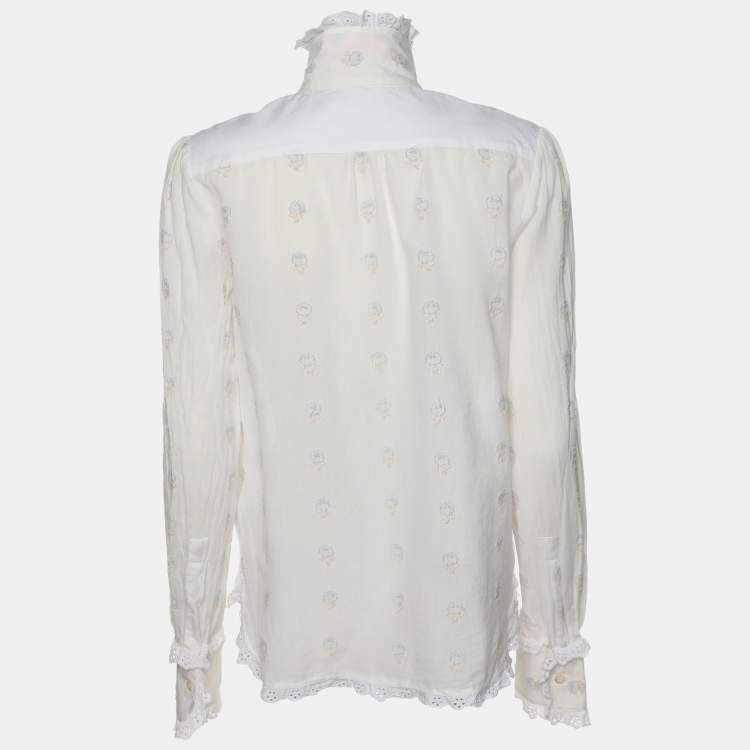 Pre Owned See by Chloe White Cotton Ruffled Detail Top S