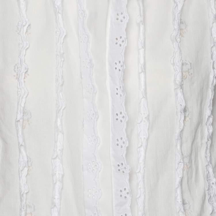 Pre Owned See by Chloe White Cotton Ruffled Detail Top S