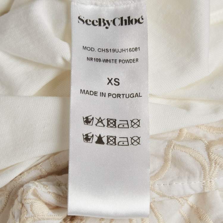 Pre Owned See by Chloe Powder White Butterfly Embroidered Cotton Top XS