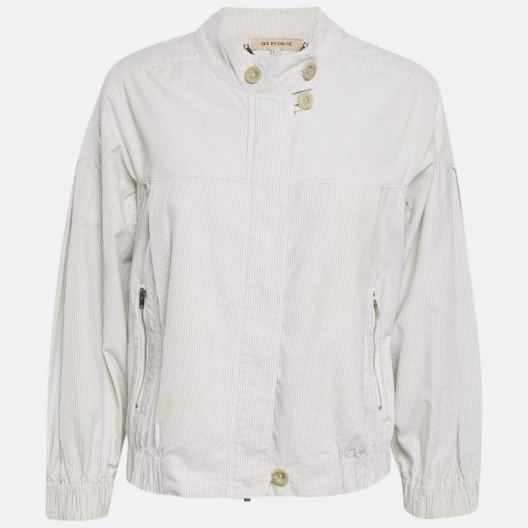 Pre Owned See by Chloe White Stripe Cotton Zip-Up Jacket M