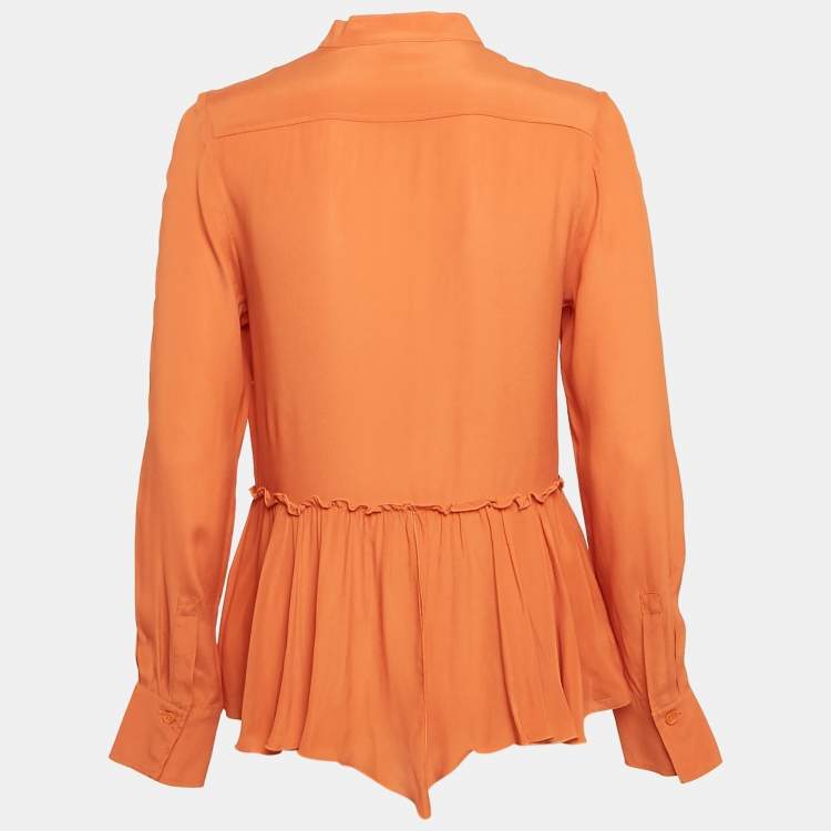 Pre Owned See by Chloe Orange Chiffon Gathered Peplum Shirt M