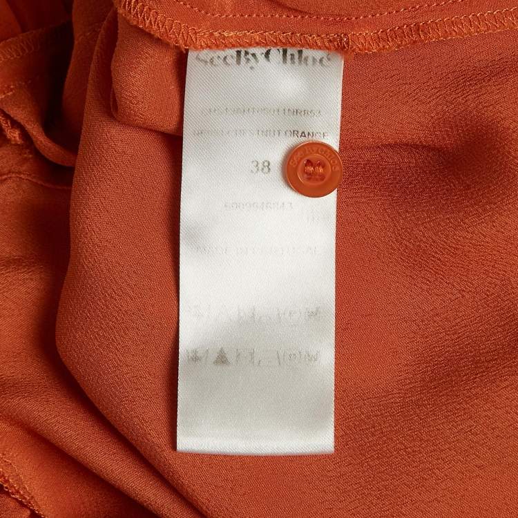 Pre Owned See by Chloe Orange Chiffon Gathered Peplum Shirt M