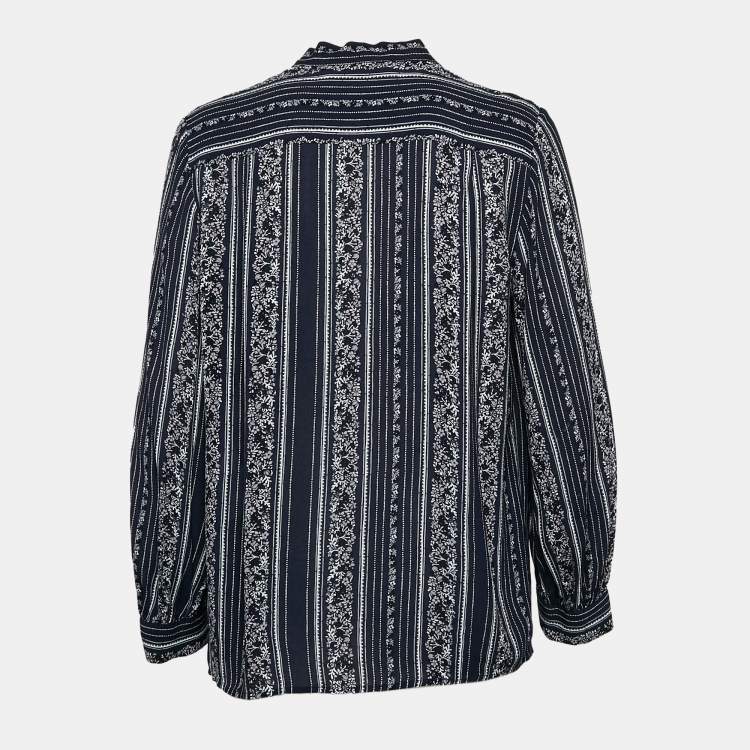 Pre Owned See by Chloe Blue Stripe Floral Print Crepe Button Front Shirt S