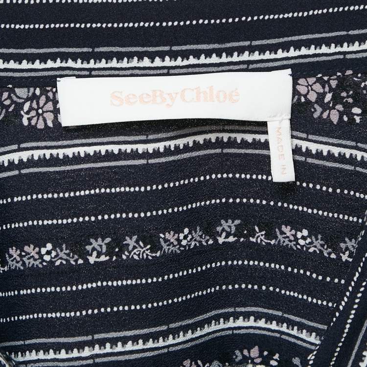 Pre Owned See by Chloe Blue Stripe Floral Print Crepe Button Front Shirt S