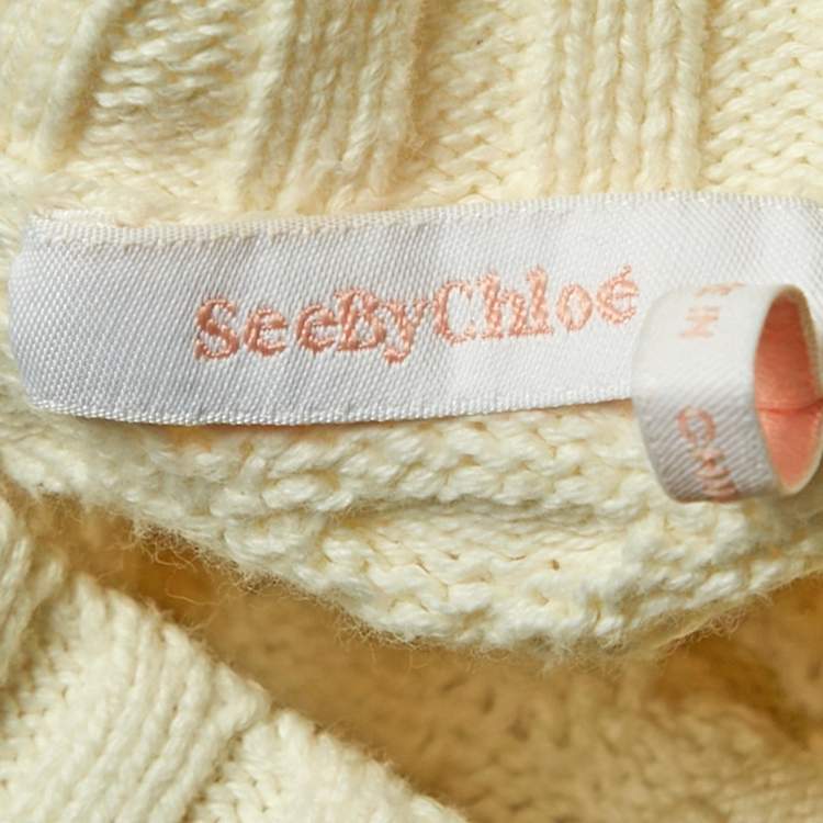 Pre Owned See by Chloe Cream Patterned Knit Turtleneck Sweater S