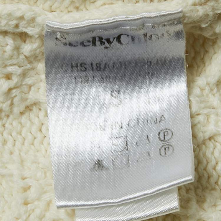 Pre Owned See by Chloe Cream Patterned Knit Turtleneck Sweater S