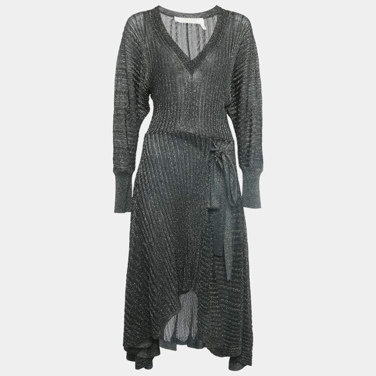 Pre Owned Chloe Dark Green Lurex Knit High-Low Midi Dress S