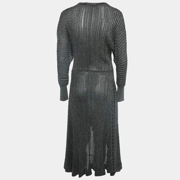 Pre Owned Chloe Dark Green Lurex Knit High-Low Midi Dress S