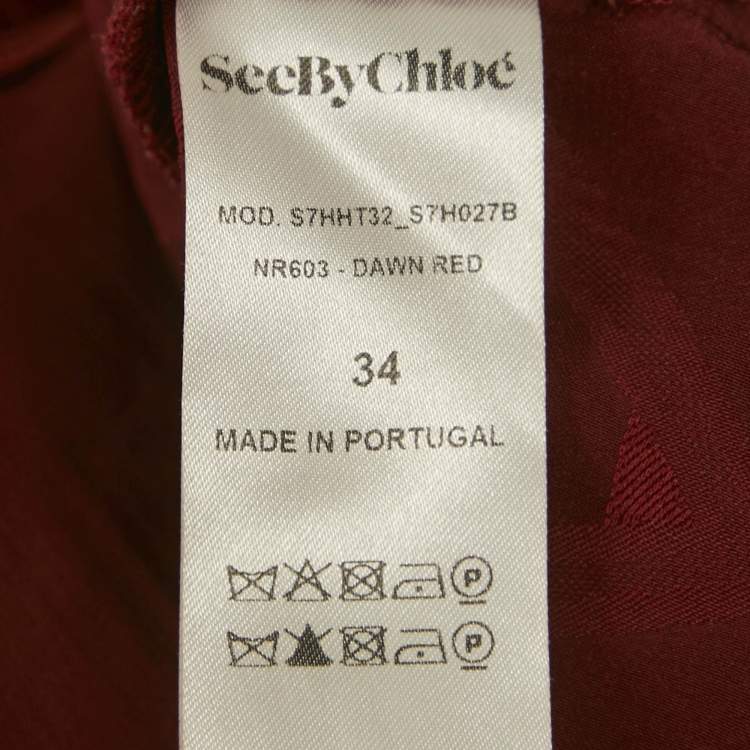 Pre Owned See by Chloe Dawn Red Fringed Crepe Flared Blouse S