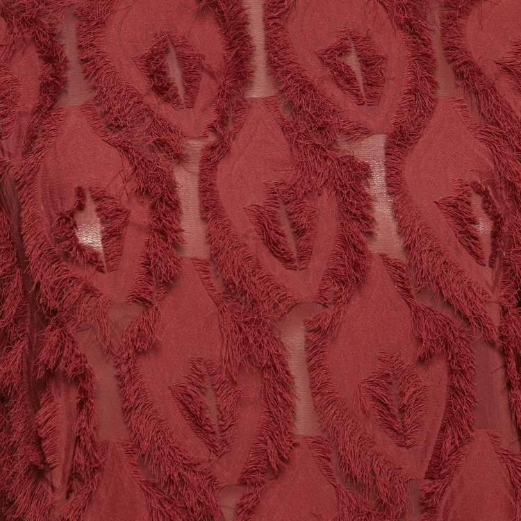 Pre Owned See by Chloe Dawn Red Fringed Crepe Flared Blouse S