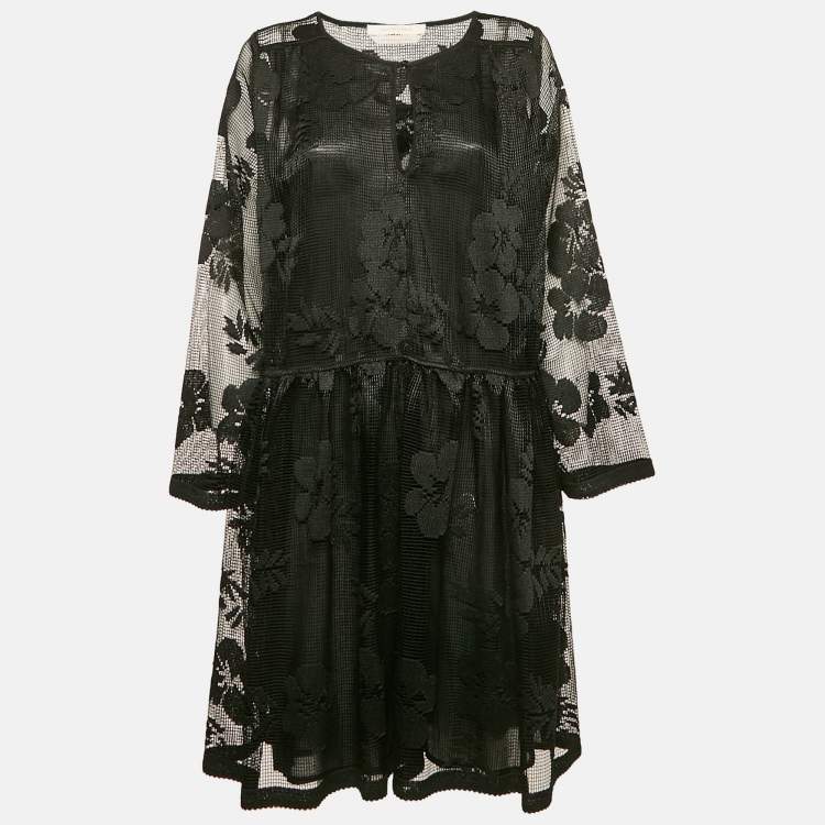 Pre Owned See by Chloé Black Embroidered Mesh Short Dress L