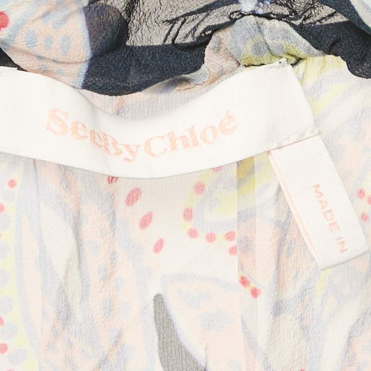 Pre Owned See by Chloe Blue Floral Print Silk Ruffled Shift Dress XL