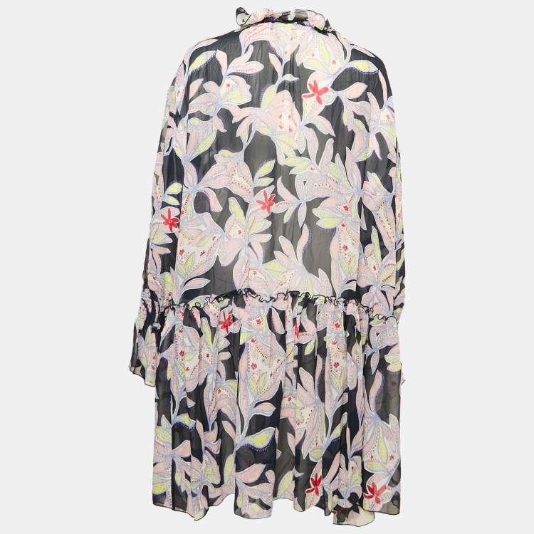 Pre Owned See by Chloe Blue Floral Print Silk Ruffled Shift Dress XL