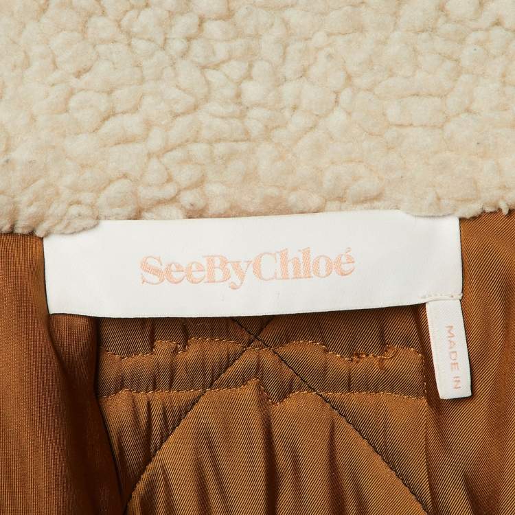 Pre Owned See by Chloe Black Quilted faux Shearling Collar Long Jacket S