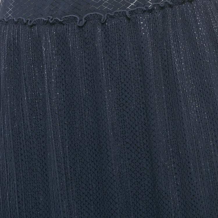 Pre Owned See by Chloé Navy Blue Checks Chiffon Plisse Midi Skirt M