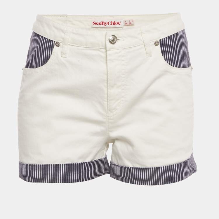 Pre Owned See by Chloe White Cotton Contrast Panel Detail Shorts S