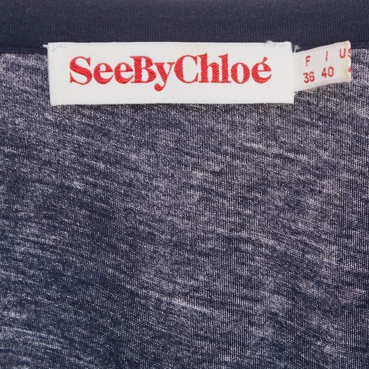 Pre Owned See by Chloe Blue Jersey Tulle Trim Top S