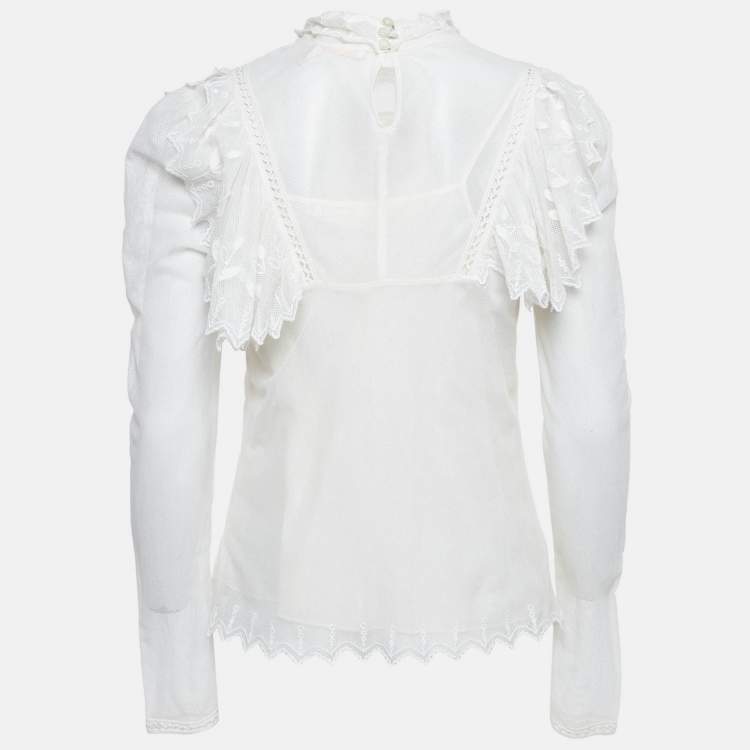 Pre Owned See by Chloé  White Mesh Frill Neck Detail Blouse M