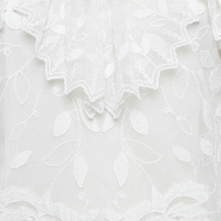 Pre Owned See by Chloé  White Mesh Frill Neck Detail Blouse M