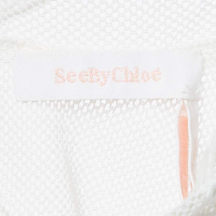 Pre Owned See by Chloé  White Mesh Frill Neck Detail Blouse M