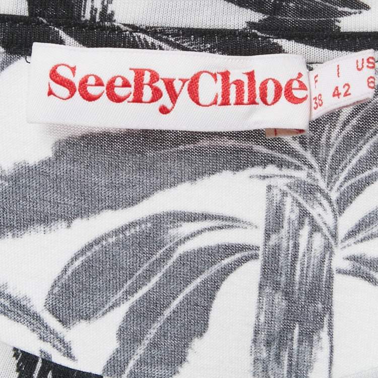 Pre Owned See by Chloe White /Black Printed Modal & Cotton T-shirt M