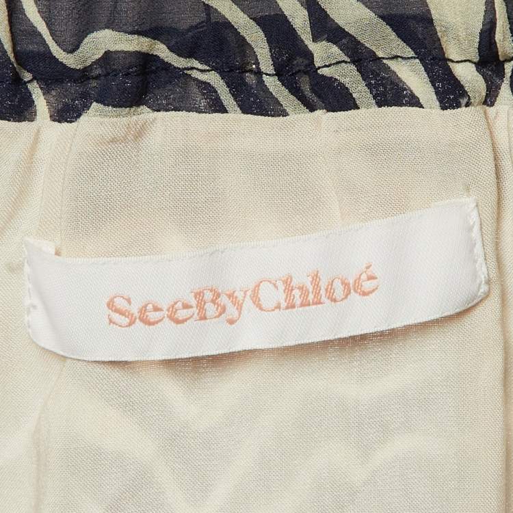 Pre Owned See by Chloé Navy Blue Printed Silk Maxi Skirt S