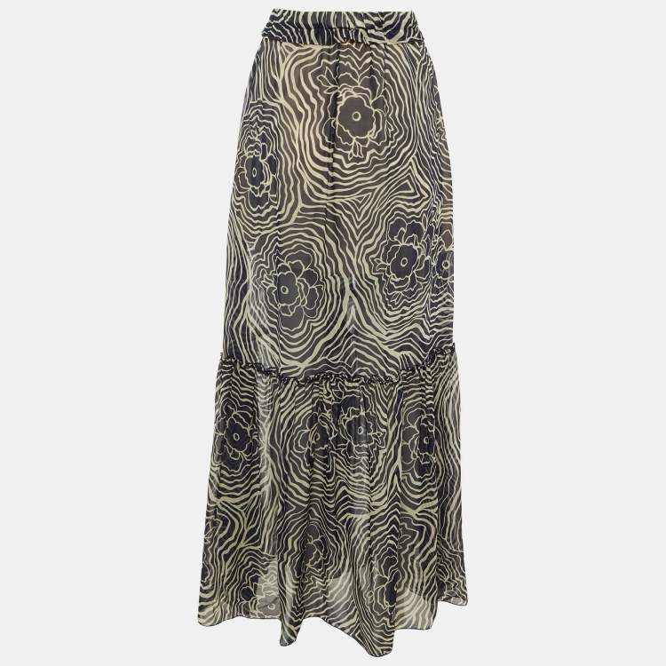 Pre Owned See by Chloé Navy Blue Printed Silk Maxi Skirt S