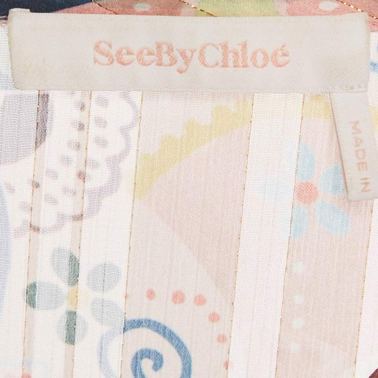 Pre Owned See by Chloe Pink Floral Print Crepe Midi Dress L