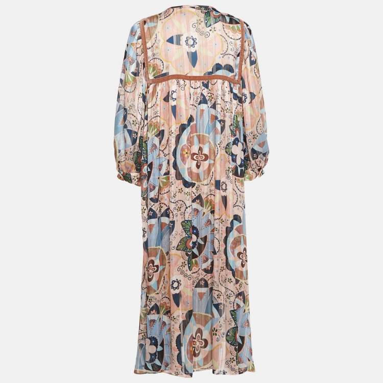 Pre Owned See by Chloe Pink Floral Print Crepe Midi Dress L