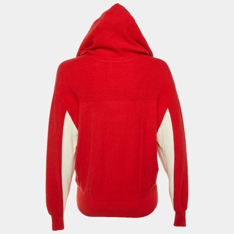 Pre Owned See by Chloé Red Logo Intarsia Knit Hooded Sweater S