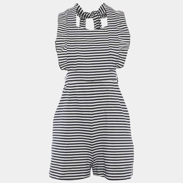 Pre Owned See by Chloe White/Black Striped Cotton Knit Halter Neck Playsuit M