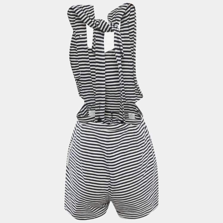 Pre Owned See by Chloe White/Black Striped Cotton Knit Halter Neck Playsuit M