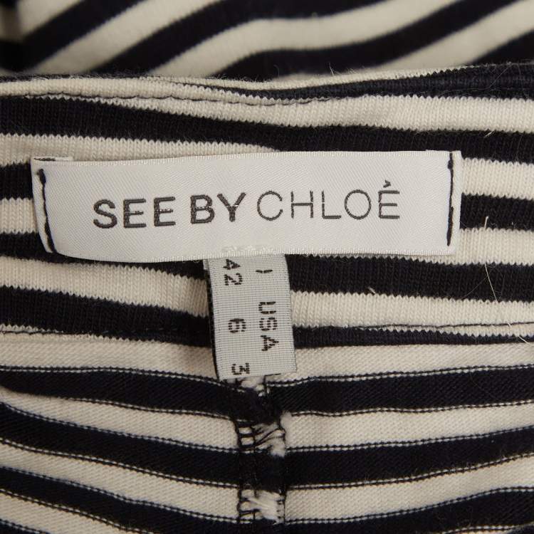 Pre Owned See by Chloe White/Black Striped Cotton Knit Halter Neck Playsuit M