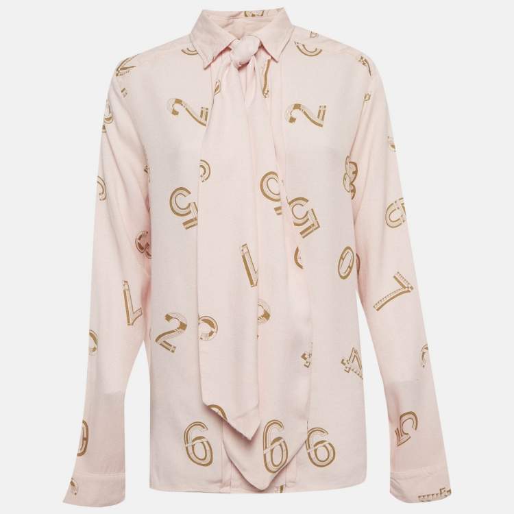 Pre Owned See by Chloé Pink Printed Crepe Neck-Tie Blouse M