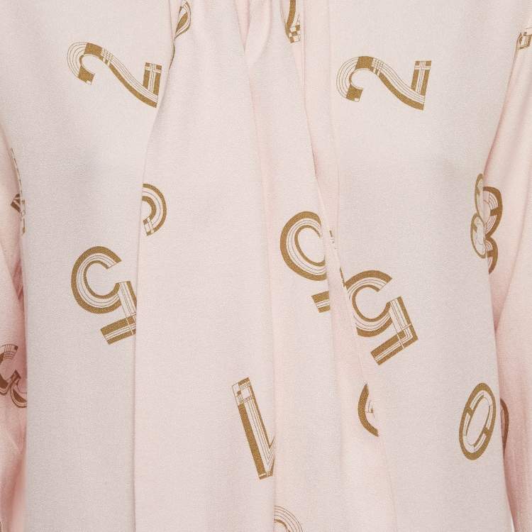 Pre Owned See by Chloé Pink Printed Crepe Neck-Tie Blouse M