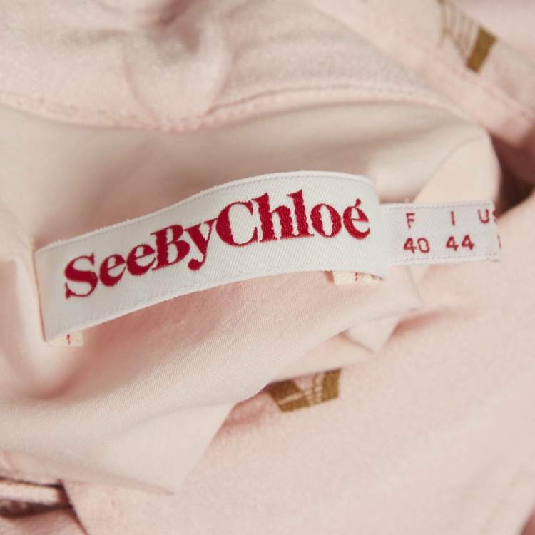 Pre Owned See by Chloé Pink Printed Crepe Neck-Tie Blouse M